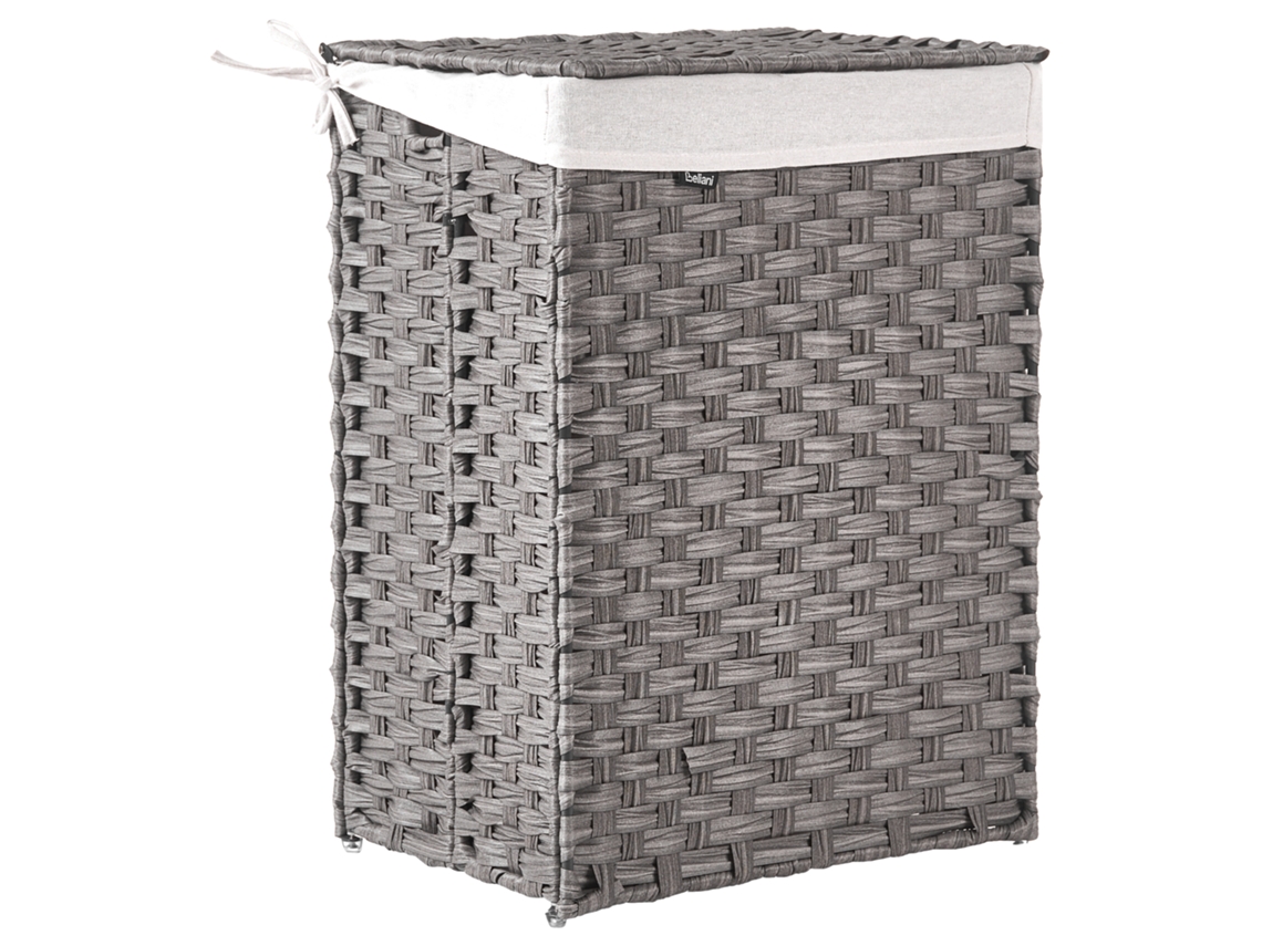 Cesto De Roupa Suja Trançado Com Forro Removível Beliani Mucubaji De Tecido Cinzento 43x32x60