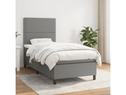 Cama Box Spring Con Colchón Tela Gris Oscuro 90x200 Cm