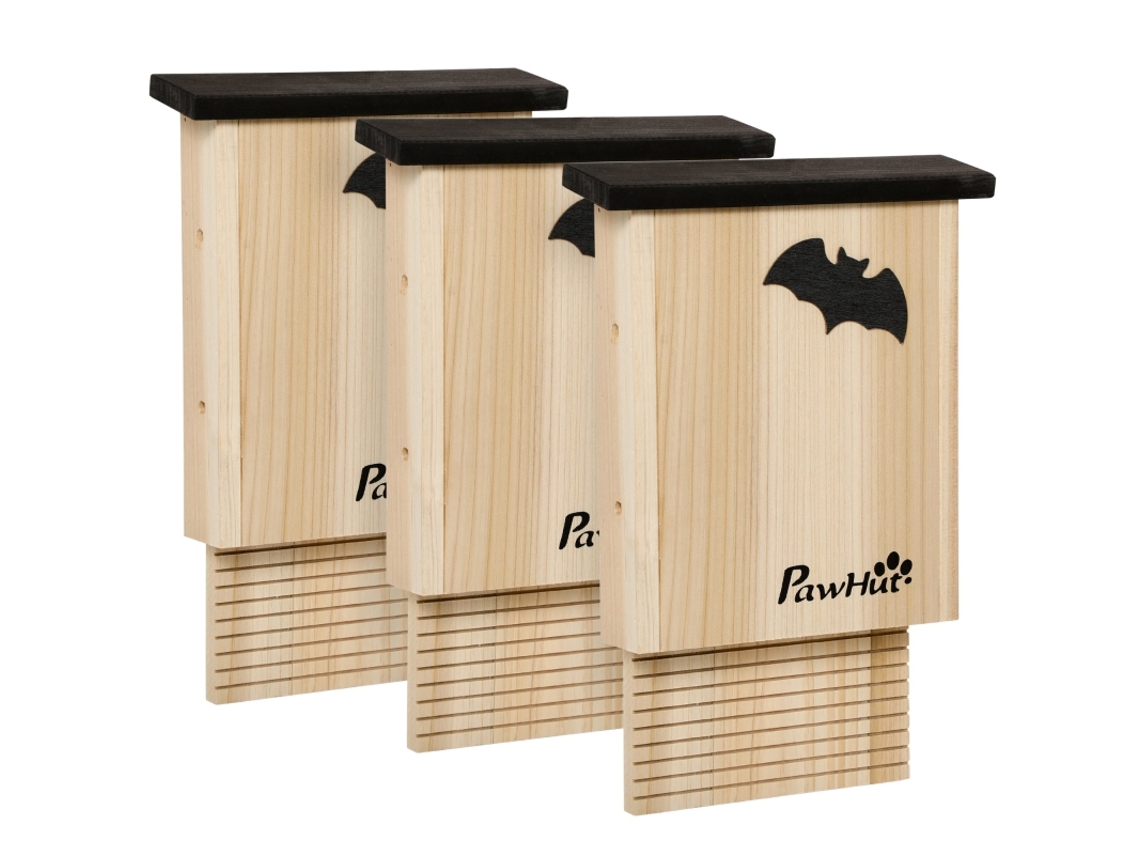 3 Casas Para Murciélagos De Abeto Negro Natural Resistentes A La Intemperie