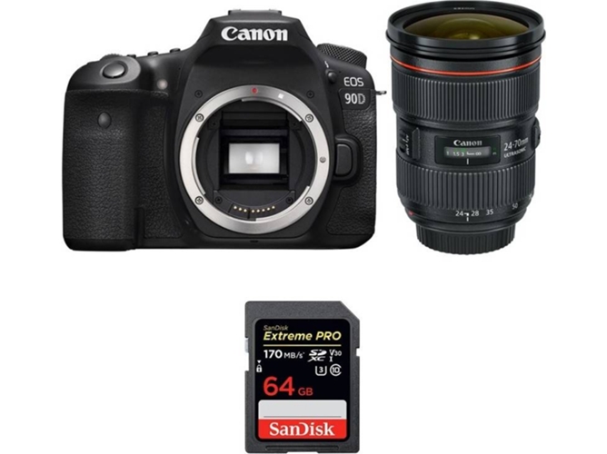 Kit Cámara CANON EOS 90D + EF 24-70mm f/2.8L II USM + SanDisk 64 GB (APS-C)