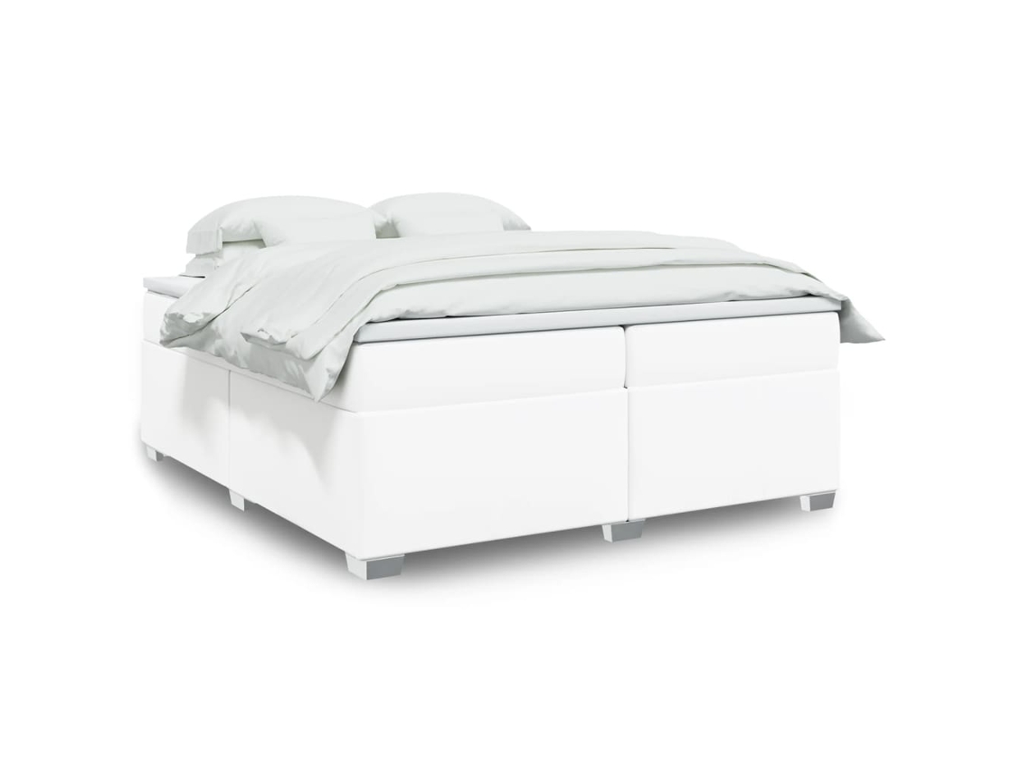 Cama Box Spring Con Colchón Cuero Sintético Blanco 200x200 Cm