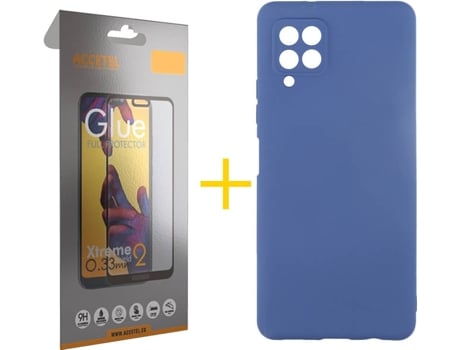 Kit Funda + Protector de Pantalla Samsung A12 5G ACCETEL Cristal Templado 4126 Azul