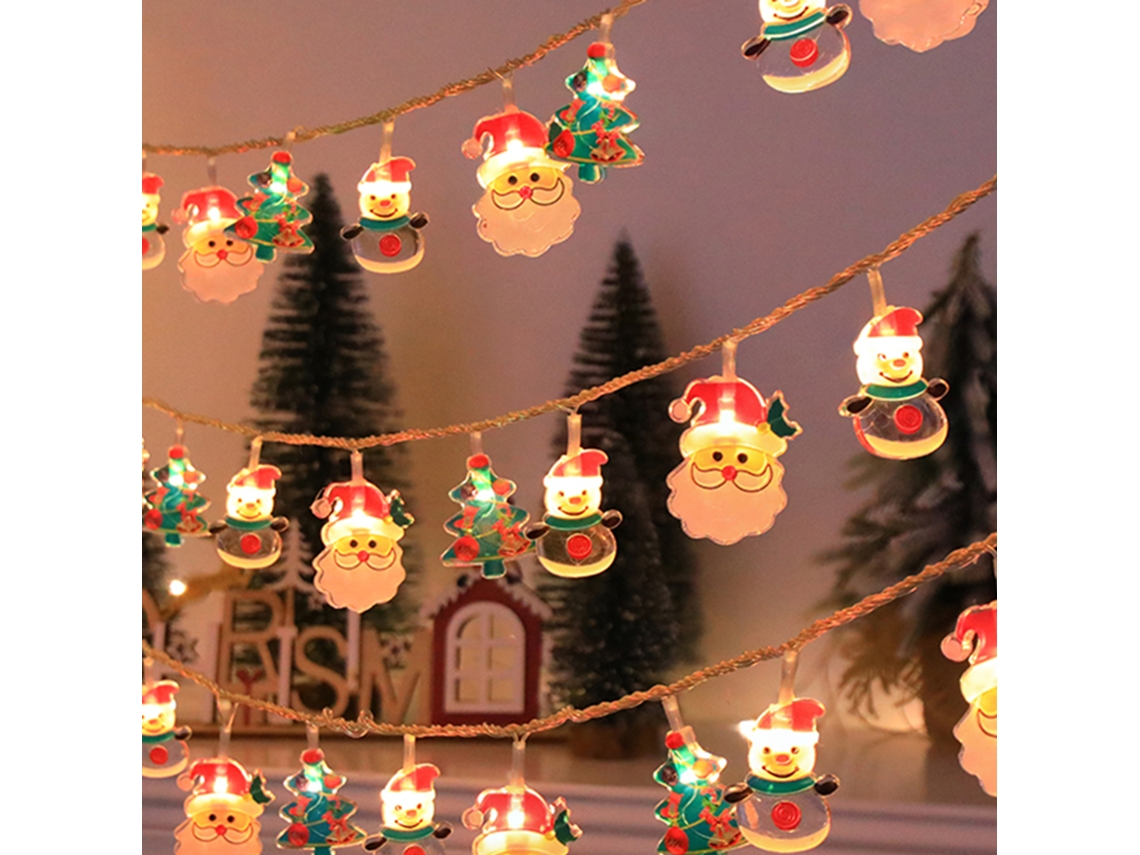 Rebe-luces De Navidad Led Cálido Blanco Con Muñeco De Nieve, Santa Y Decoraciones De Árbol Para Ventana Y Fiesta