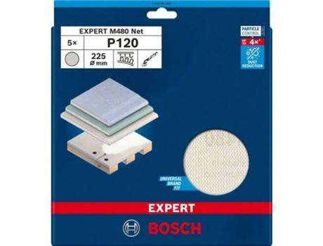 Rede de Lija EXPERT M480, 225 mm, G 120, 5 Un BOSCH para Lijadoras de Cartón-Yeso