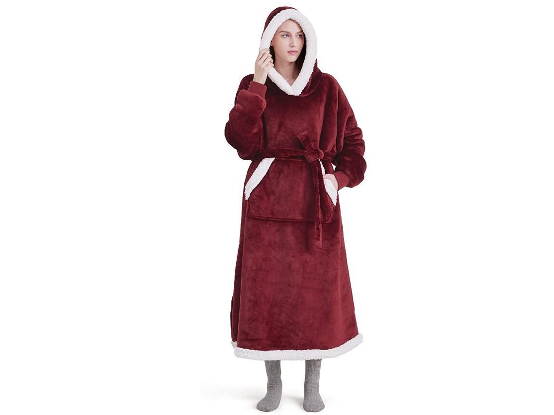 Manta Chrui Sherpa Con Capucha Para Adultos, Talla Extragrande De 150 Cm (rojo Vino)