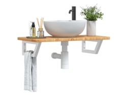 Estante De Lavabo De Pared De Acero Y Madera Maciza De Roble