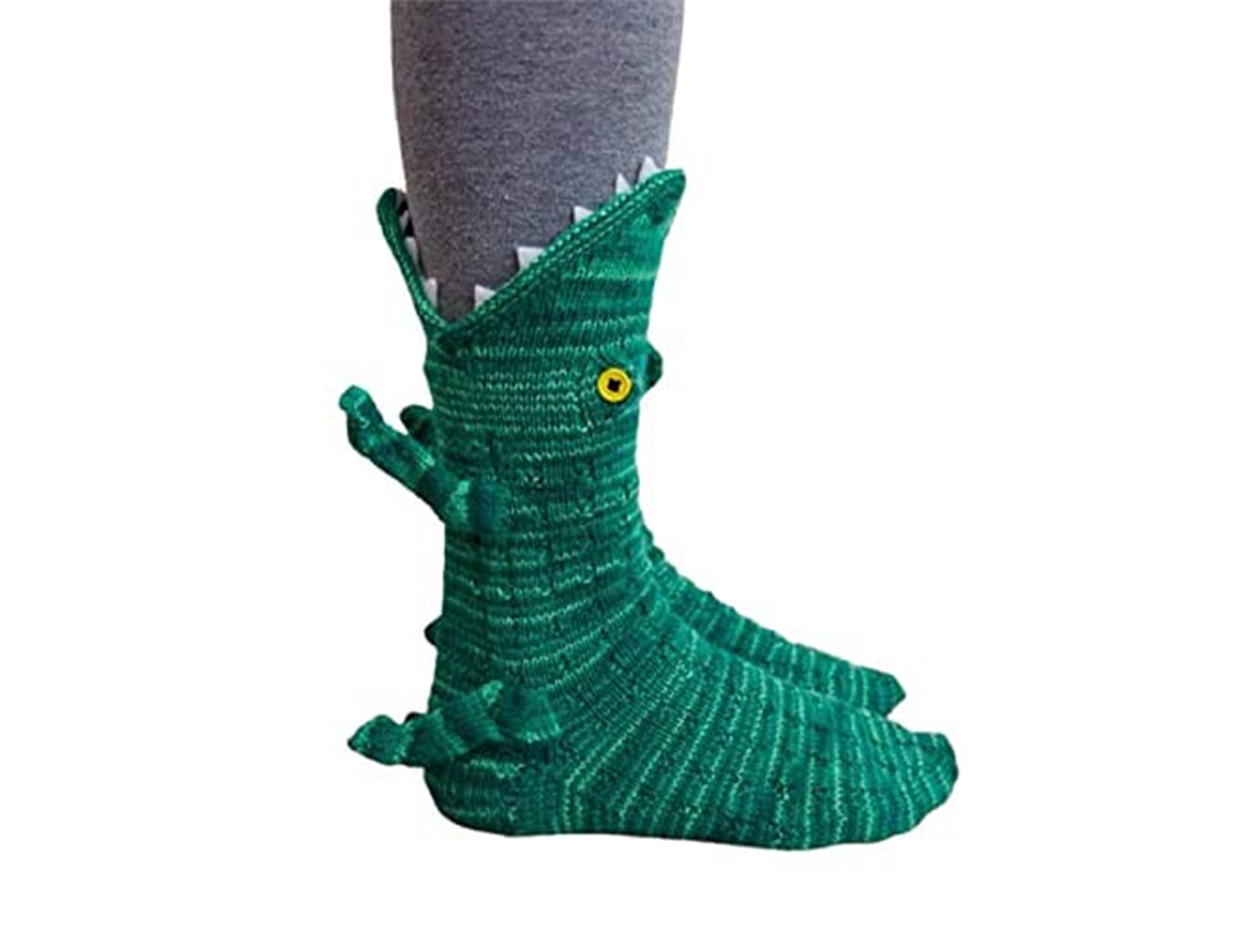 Calcetines de punto unisex con forma de tiburón y cocodrilo, cálidos calcetines de invierno para el hogar.