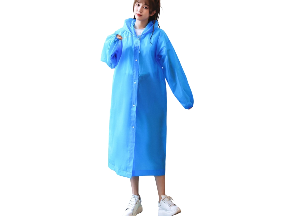 Sudadera con capucha impermeable y reutilizable para adultos con capucha ajustable, gruesa, portátil y de color azul a la moda para viajar.