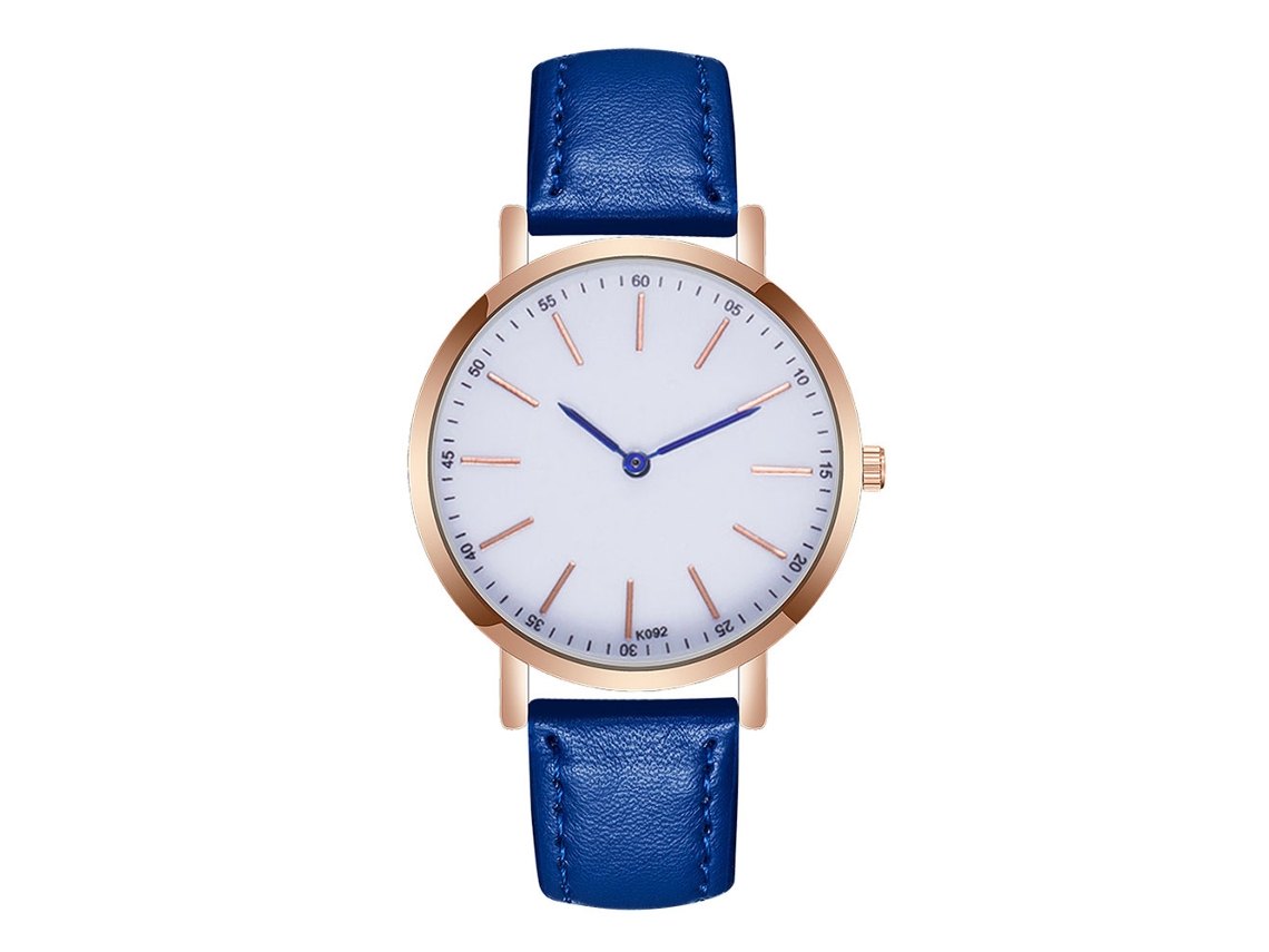 Reloj De Pulsera De Moda Para Hombre Con Correa De Cuero Sintético Y Esfera Redonda Azul Real.