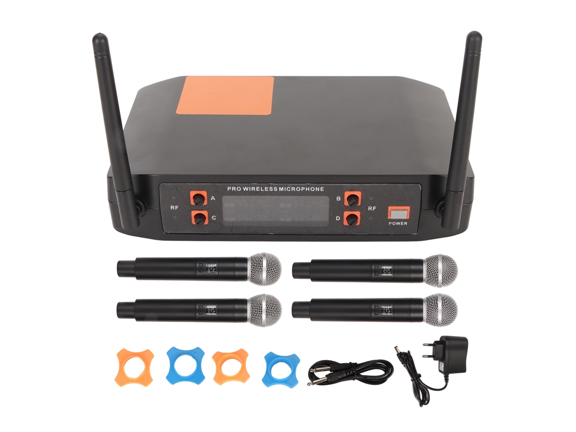 Set De Micrófonos Inalámbricos De Metal De Frecuencia Ajustable Uhf Con 4 Micrófonos De Mano