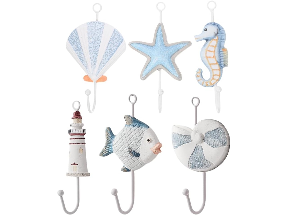 Ganchos De Pared De Estilo Mediterráneo Con Temática Marina, Juego De 6 Piezas Para Colgar.