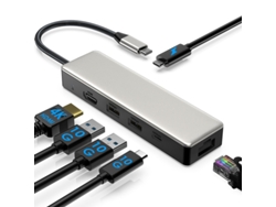 Estación de acoplamiento USB C 6 en 1 Yizhood 4k60hz Hdmi 3x10gbps USB3.1 2.5g Rj45 100w Pd In USB C Gris