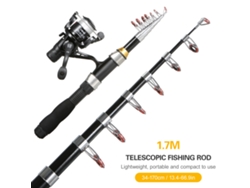 Kit De Pesca Com Vara Telescópica 1.7m E Carretel Spinning Para Água Doce E Salgada