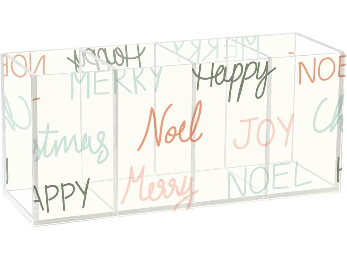 Besportble Portalápices De Texto Navideño En Rojo Y Verde Para Oficina Y Plástico Para Pinceles Para Materi...