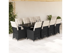 Conjunto de bistró de jardín de 11 piezas con cojines de mimbre negros de Dkd Home Decor