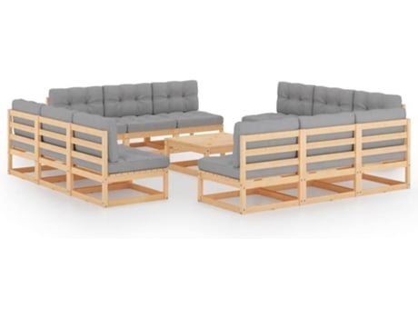Conjunto 13 de muebles de jardín VIDAXL y cojines madera pino maciza