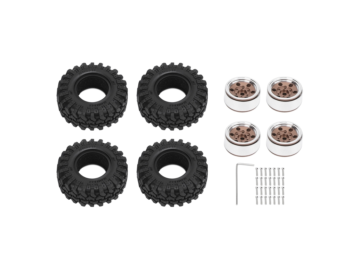 Llanta Beadlock 1.0 Con Neumáticos, Aluminio, 6 Agujeros, Para Coche Rc Crawler A Escala 1/24, Bronce.