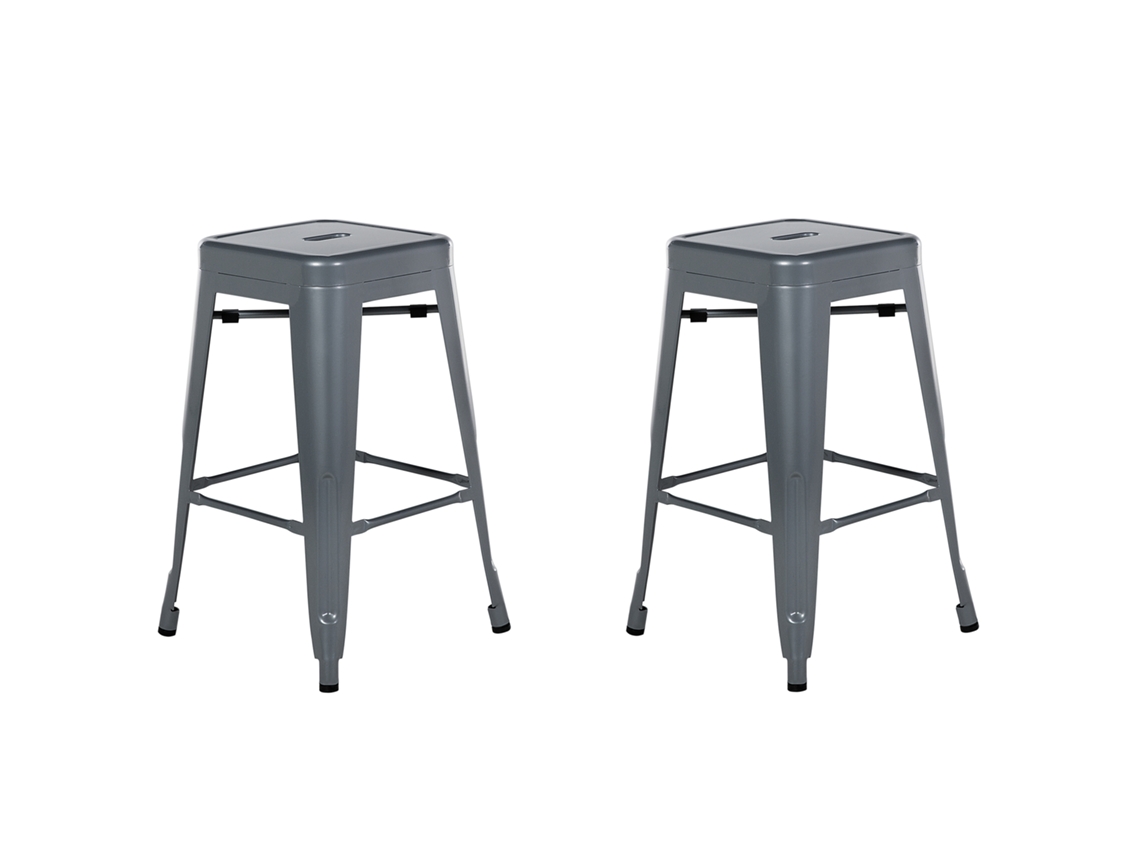 Conjunto de 2 sillas de bar BELIANI Cabrillo de Acero Gris 40x40x60