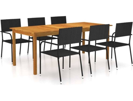 Conjunto 7 de comedor para jardín de VIDAXL negro