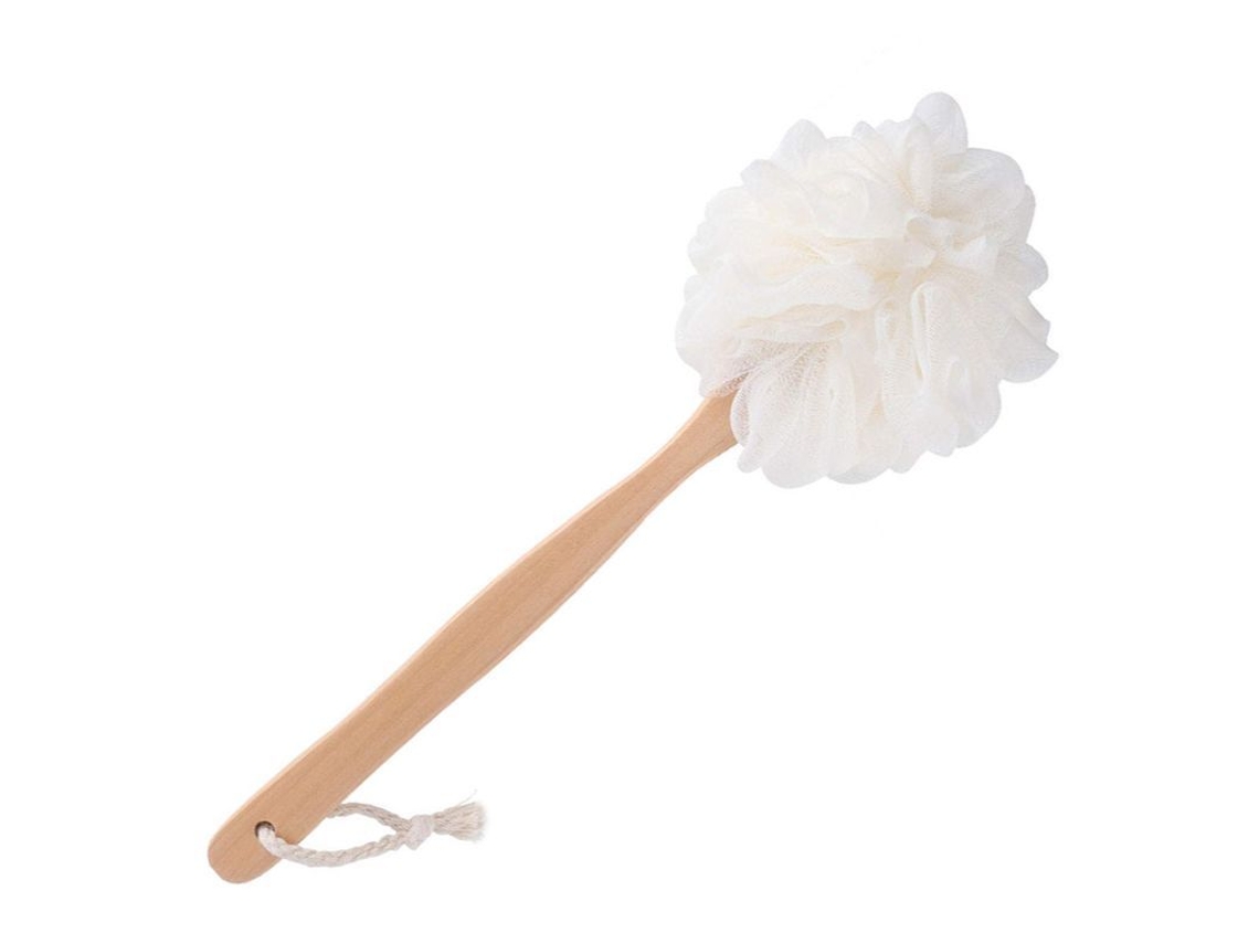 Cepillo De Ducha De Mango Largo, Esponja De Baño, Estropajo De Malla Suave (blanco)