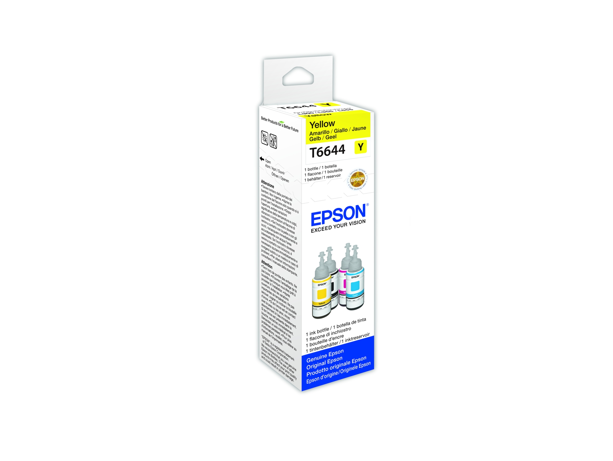 Cartucho de tinta original EPSON, T6644, Botellas de tinta de 4 colores para la serie L 70 ml, Amarillo, C13T664440