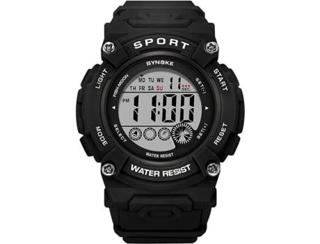 VEANXIN LED Digital PU Correa Alarma Fecha Mujeres 50M Reloj deportivo impermeable-Negro