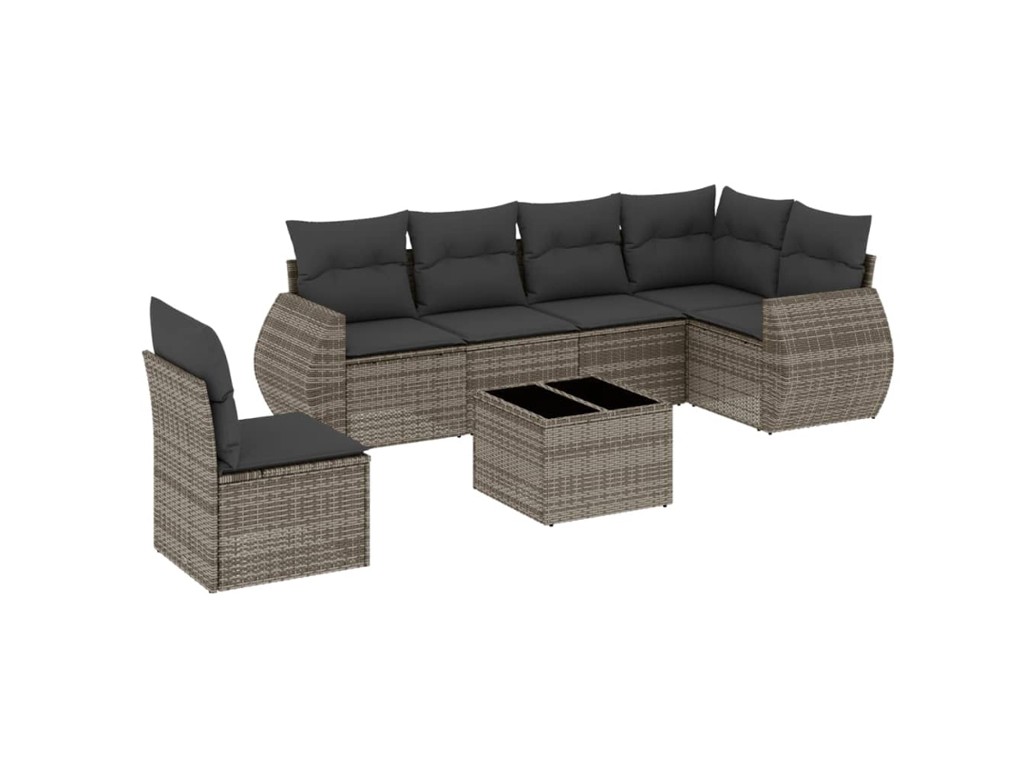Maison Exclusive - Set De Sofás De Jardín 7 Piezas Con Cojines Ratán Pe Gris
