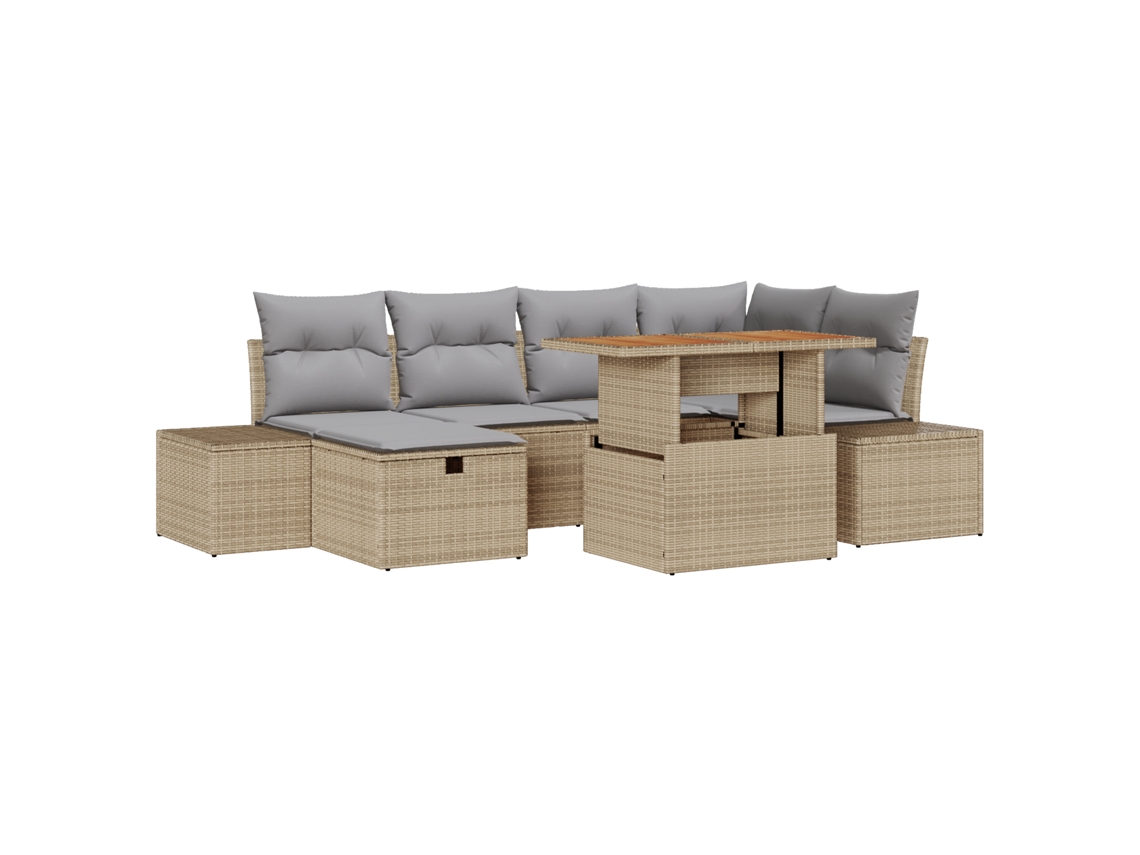 Conjunto 7 De Sofá De Jardín De Vidaxl Con Cojines Beige Poliratán