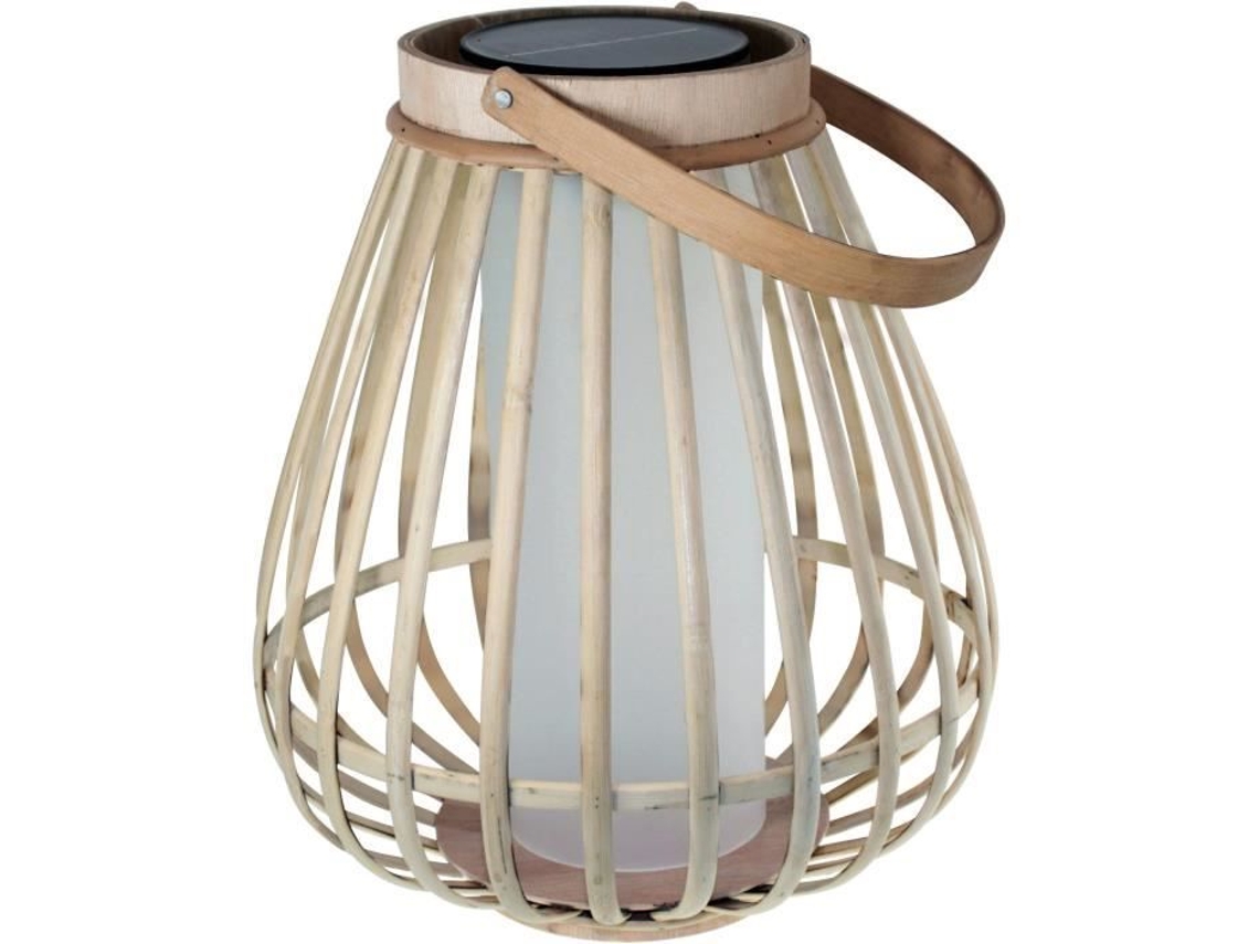 Lámpara Solar Beige Marta Iluminación de Bambú Natural Efecto Llama Carga USB y Solar