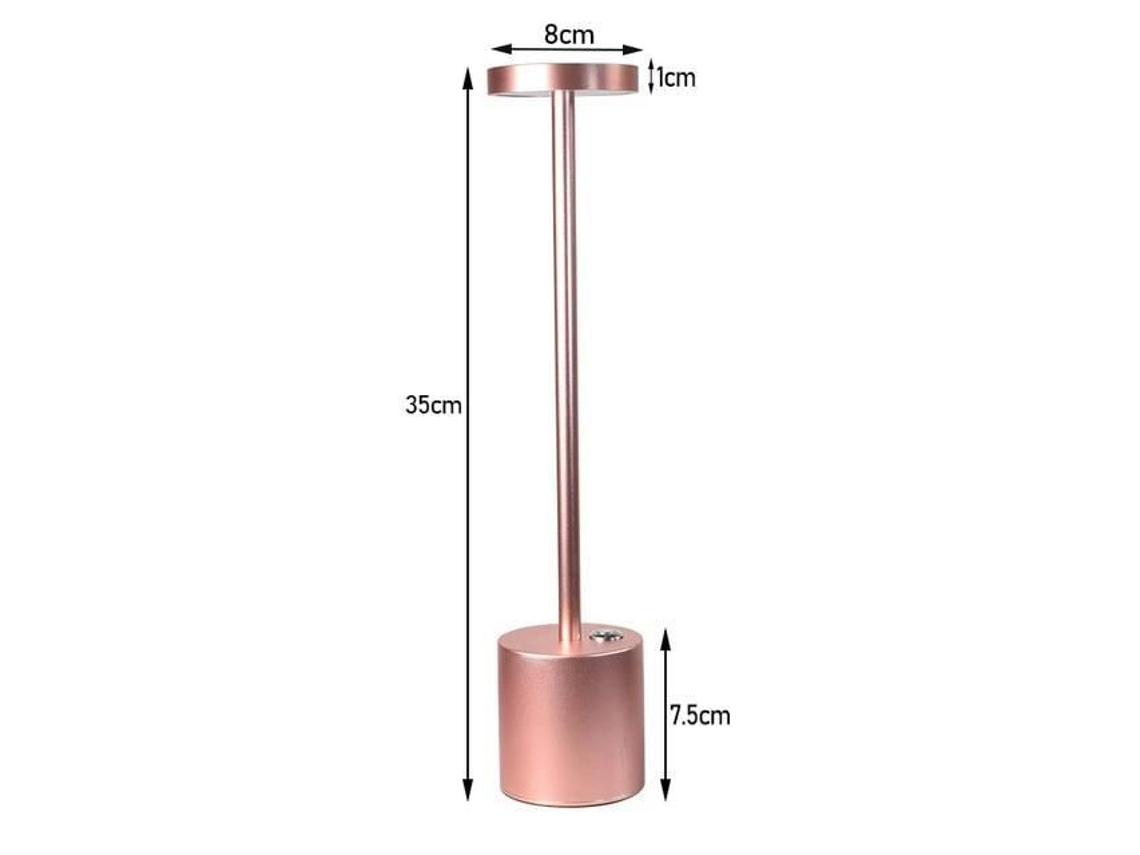 Lámpara de mesa LED inalámbrica de metal, oro rosa, 35 cm, 6000 mAh, con sensor táctil, recargable por USB, ideal para oficina.