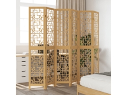 Separador de ambientes | Biombo de privacidad con 6 paneles, madera maciza de paulownia marrón.
