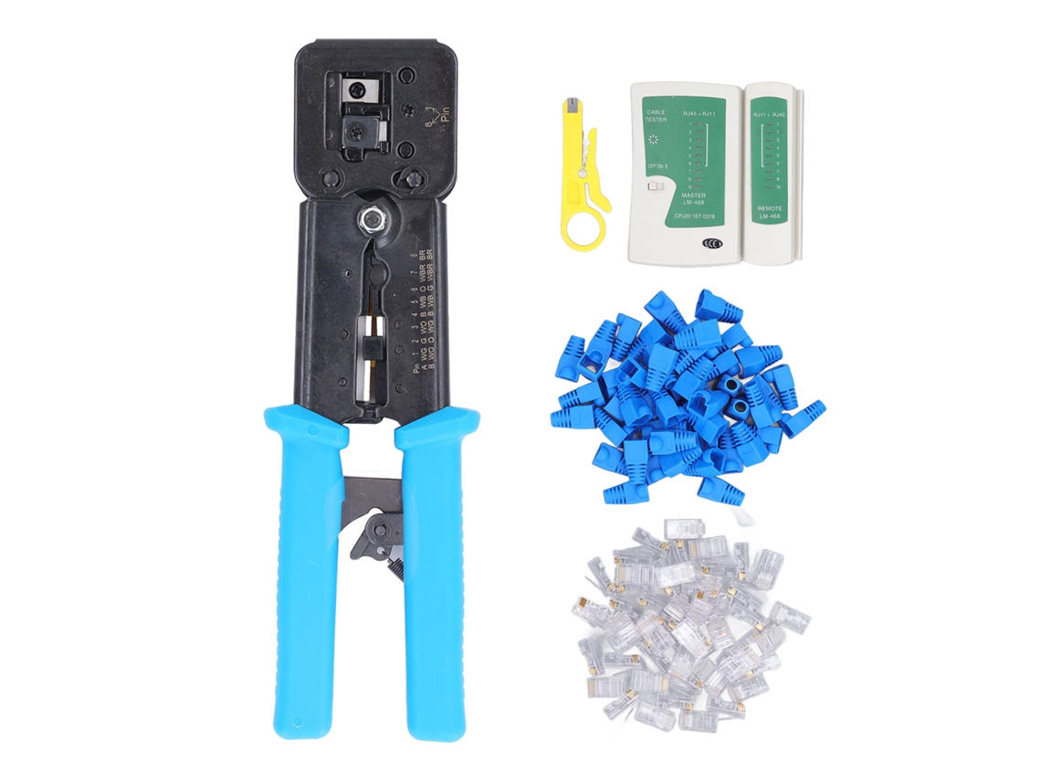 Kit De Herramientas De Crimpado Rj45 Y Rj11 Con Pelacables Y Comprobador De Red Para Instalación Y Reparación.