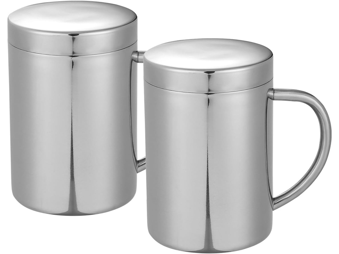 2 Tazas Térmicas De Acero Inoxidable De 300 Ml Con Asa Y Tapa, Ideales Para Acampar.