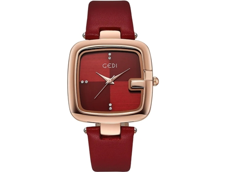 VEANXIN Relojes impermeables con correa de cuero de alta calidad con esfera de diamantes cuadrada grande-Marrón