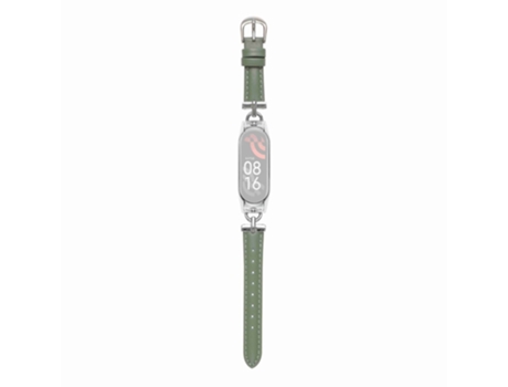 Correa de piel auténtica con conector en forma de d para Xiaomi Mi Band 5/6 - plata/verde