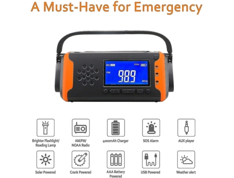 Radio Linterna portátil de emergencia con batería de 4000Mah con energía solar y manivela brillante