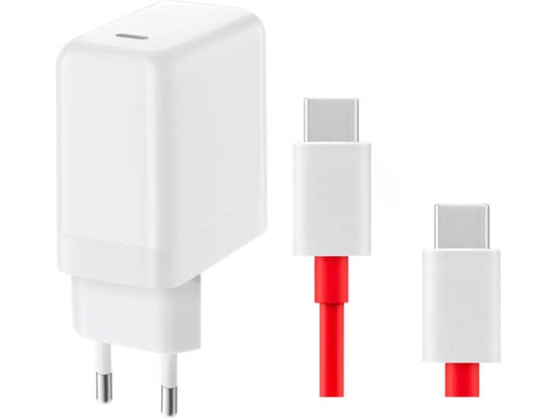 Kit De Cargador Warp Charge Y Cable De Carga Para Oneplus 9 Pro (65W - Usb-C - Blanco Y Rojo)