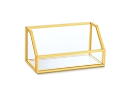 Tarjetero de cristal transparente con diseño geométrico dorado, bandeja organizadora de joyas para oficina, alto contenido en boro.