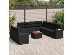 Conjunto de sofá de jardín de 10 piezas con cojines en mimbre sintético negro de DKD Home Decor