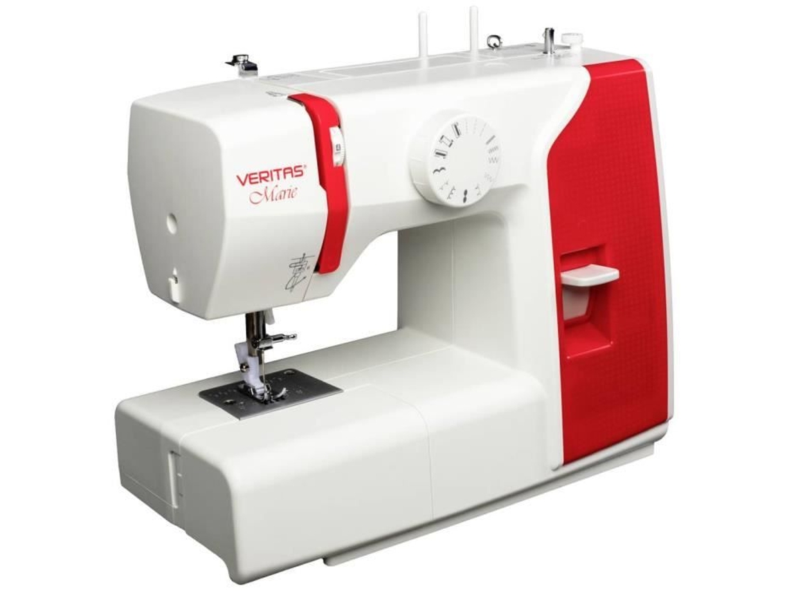 Máquina de coser de brazo libre Veritas Marie blanca y roja, 13 programas de muestra