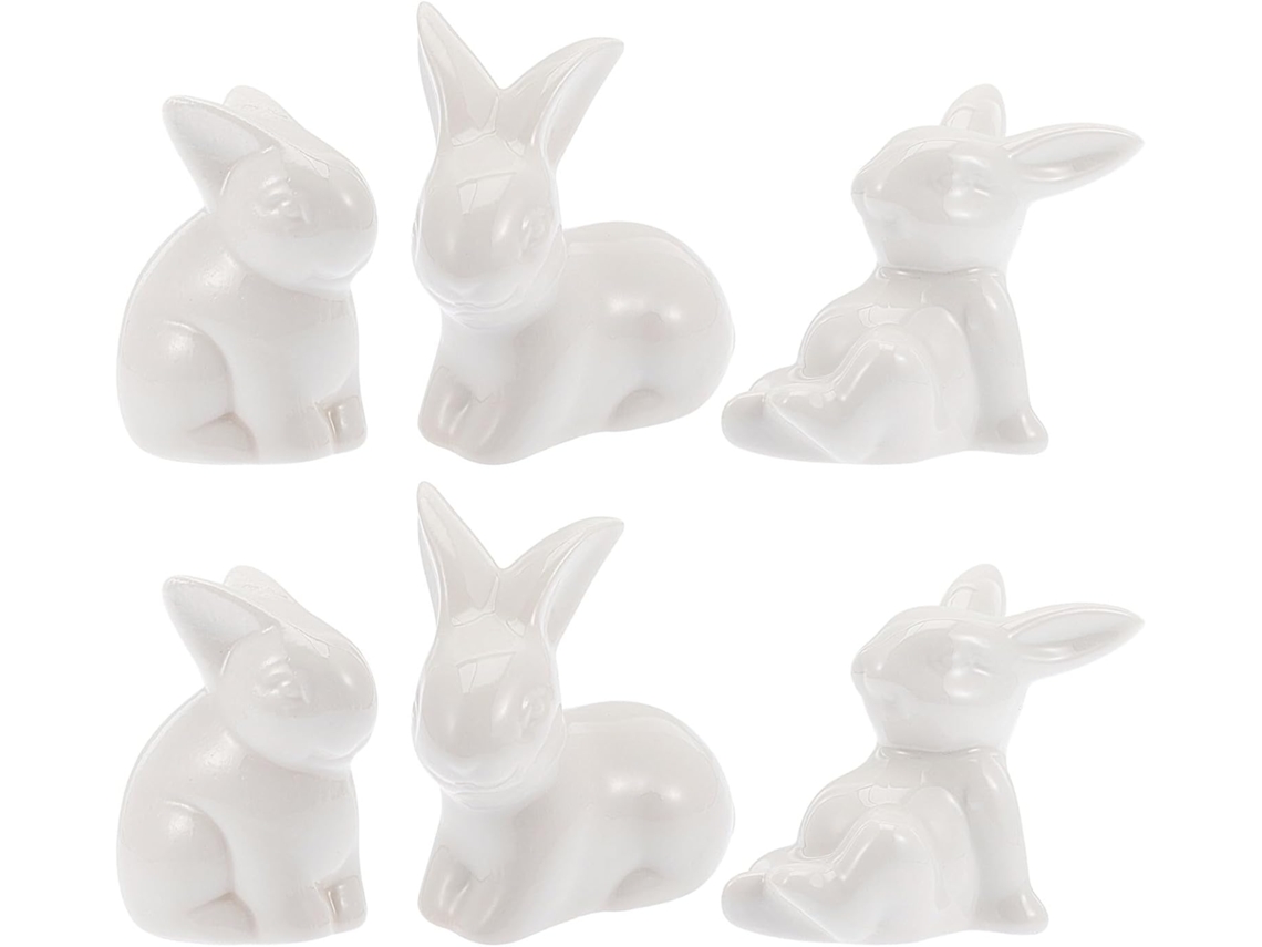 Figuras Decorativas Diseño Artístico Elegante Juego 6 Conejos Cerámica Blanca Duradera Decoración Pascua Estar