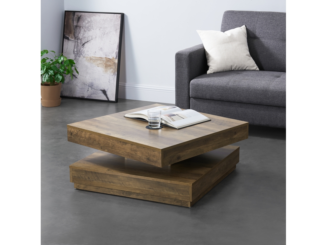 Mesa de centro Florenz con tablero giratorio 76x76x38 cm - Efecto madera [en.casa]
