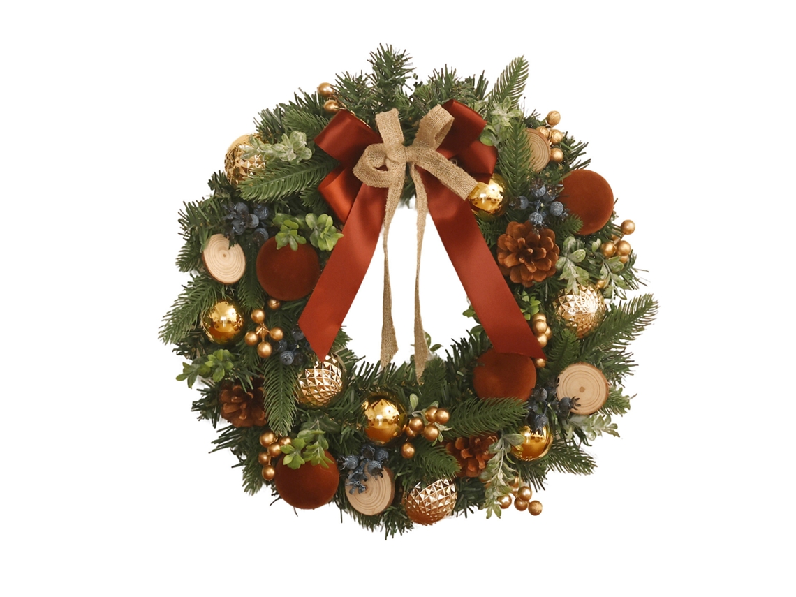 Corona de flores colgante de 40 cm, para árbol de Navidad, pared perimetral o puerta.