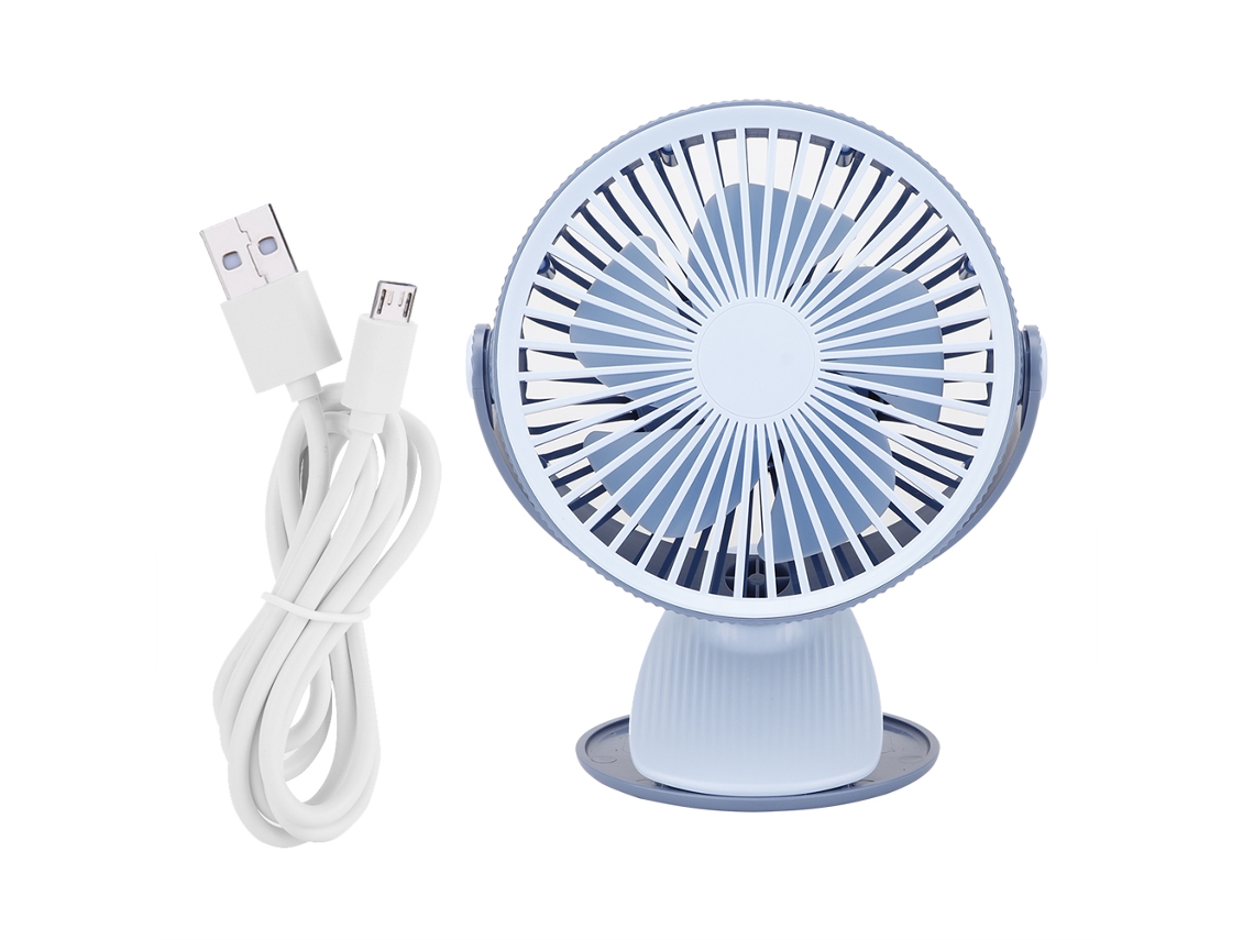 Mini ventilador portátil USB con clip y velocidad ajustable - Azul