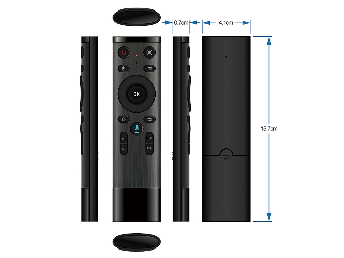 Mando A Distancia Inalámbrico 2.4g Con Función De Ratón Aéreo Y Entrada De Voz Para Smart Tv, Android Tv Box Y Pc - Negro