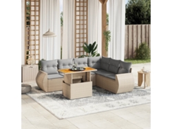 Conjunto de sofá de jardín con cojines, mimbre beige PE Dkd Home Decor