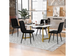 Conjunto Comedor 117 Cm - Mesa Rectangular Y 4 Sillas Terciopelo Negro Con Patas Doradas