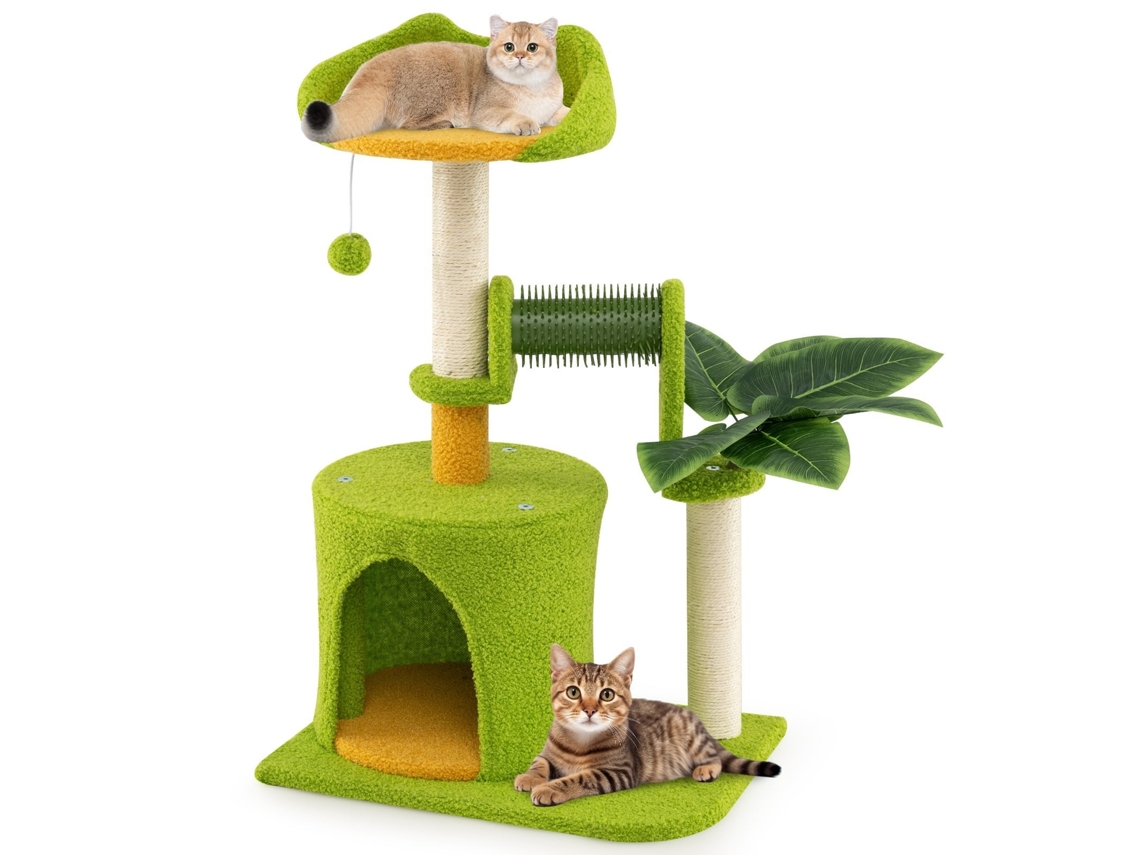 Árbol rascador para gatos con hojas artificiales, cueva y plataforma, verde NORTHIX