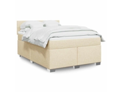Cama Box Spring Con Colchón Tela Color Crema 140x190 Cm