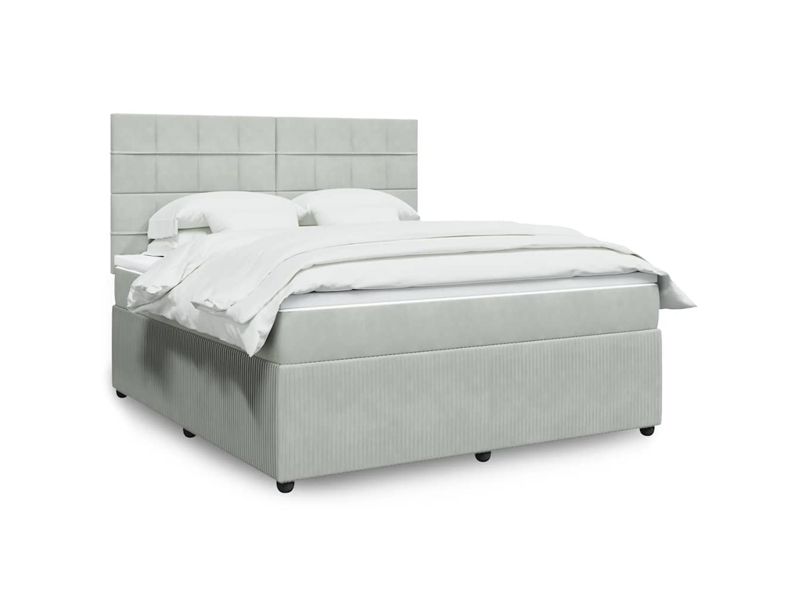 Cama Box Spring Con Colchón Terciopelo Gris Claro 180x200 Cm